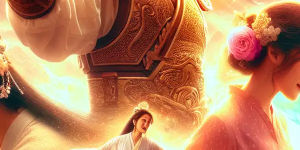 A cinematic poster featuring Cai Chen He in three distinct movie scenes: heroic, romantic, and suspenseful.